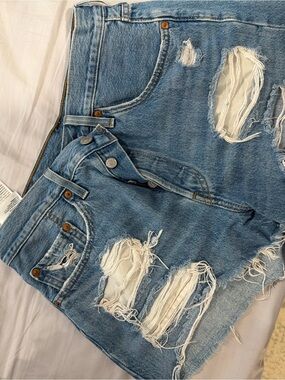 Levi's Light Blue Distressed High-Rise Denim Shorts